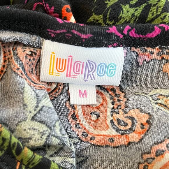 Lularoe Maria Black Multicolor Paisley Floral Maxi Dress Short Cap Sleeve Medium - Picture 3 of 12